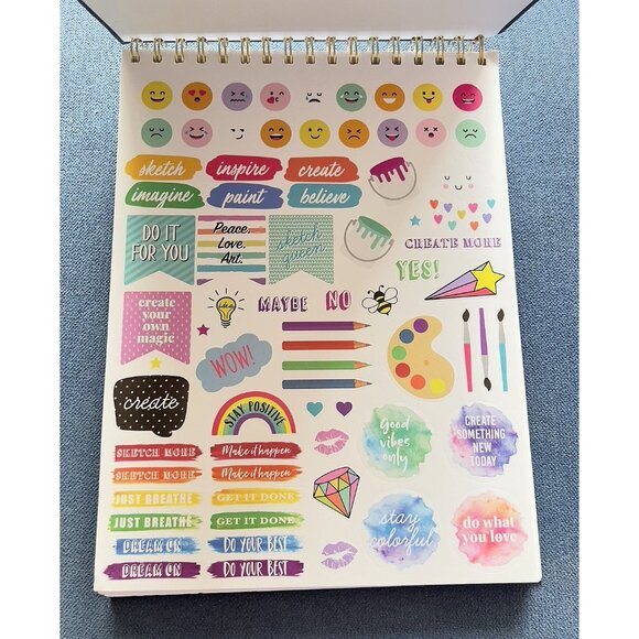 Bee Creative 9 X 12 Sketchbook Set 12 Gel Pens & Fun Stickers Artist Gift Crafts - Picture 8 of 11
